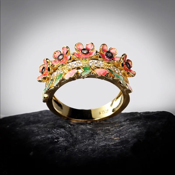 🎊HP🎉 18k Gold Plated Pink Flower Garden Ring - Picture 3 of 5